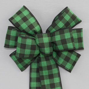 Green Black Buffalo Plaid Wreath Bow 