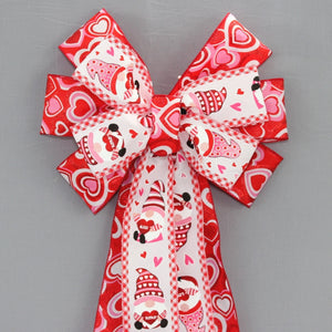 Gnomes Stacked Hearts Valentine's Day Wreath Bow 