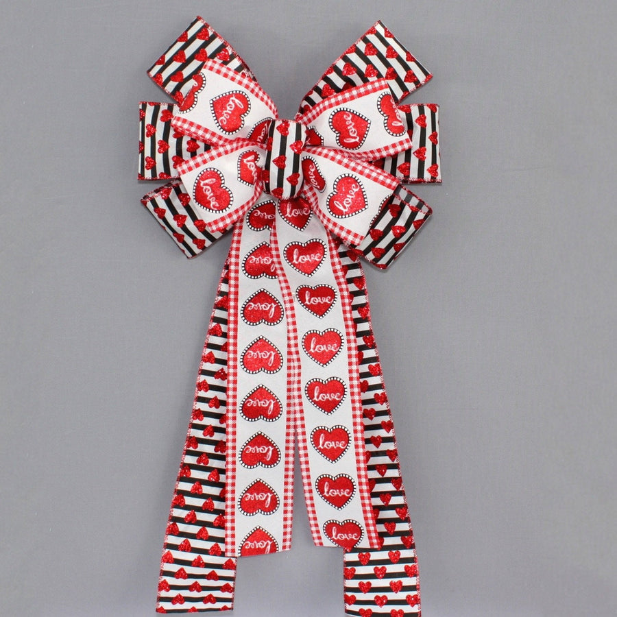 Love Gingham Heart Stripe Valentine's Day Wreath Bow 