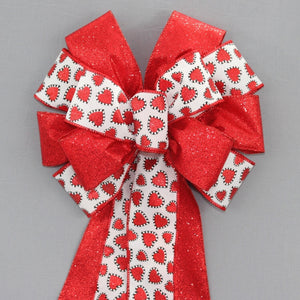 Red Sparkle Hearts White Valentine's Day Bow 