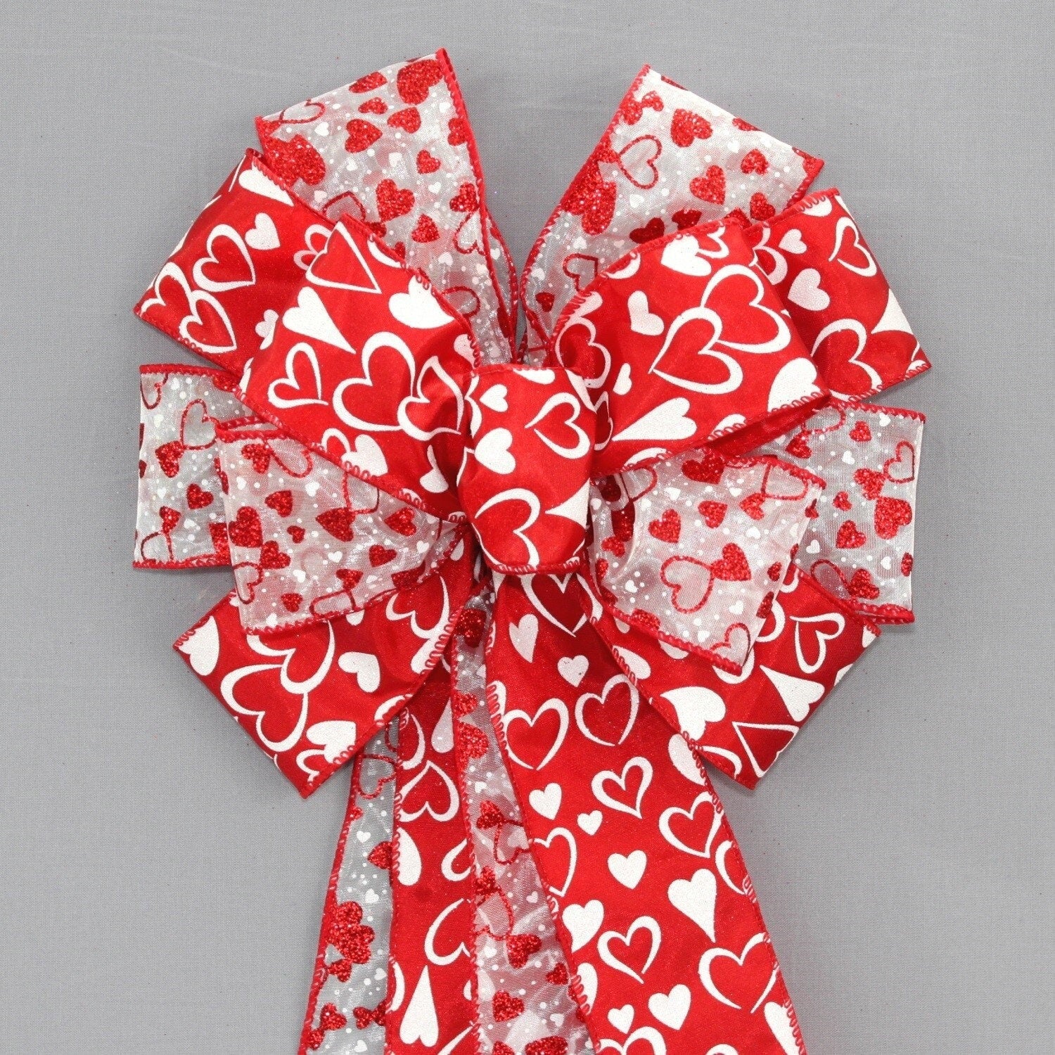 Northlight White and Red Glitter Hearts Valentine's Day Wired Craft Ribbon 2.5 inch x 10 Yards