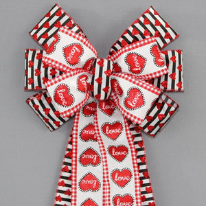 Love Gingham Heart Stripe Valentine's Day Wreath Bow 