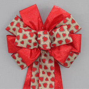 Red Sparkle Hearts Rustic Valentine's Day Bow 