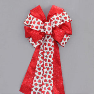 Red Sparkle Hearts Rustic Valentine's Day Bow 