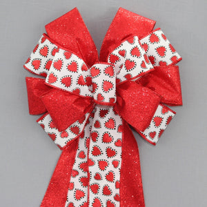 Red Sparkle Hearts Rustic Valentine's Day Bow 