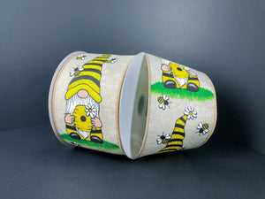 10 yards Beekeeper Gnome Spring Wired Ribbon 