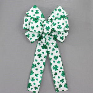 Sparkle Shamrock White St. Patrick's Day Wreath Bow 