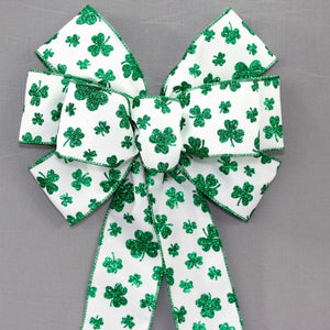 Sparkle Shamrock White St. Patrick's Day Wreath Bow 