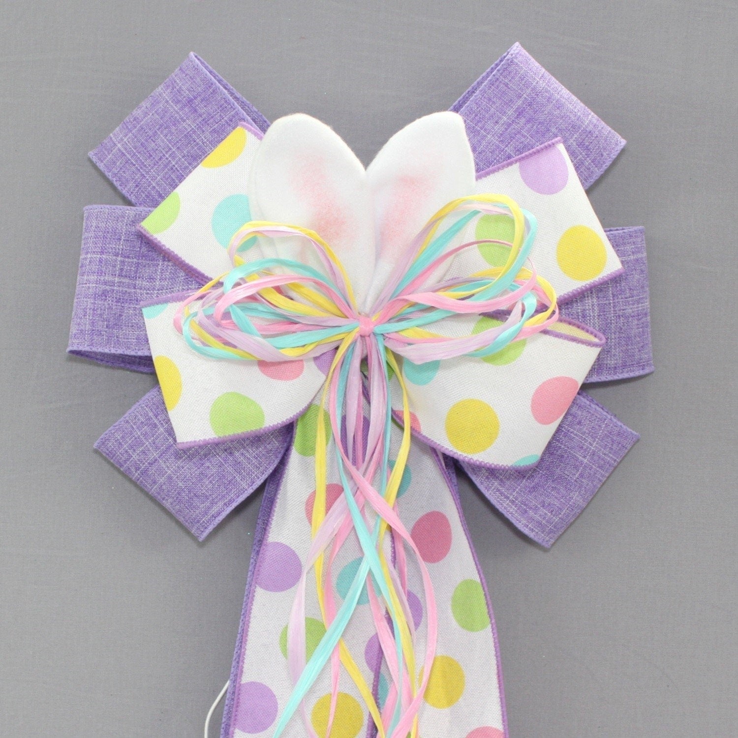 Bunny Ears Lavender Dot Easter Wreath Bow - Package Perfect Bows