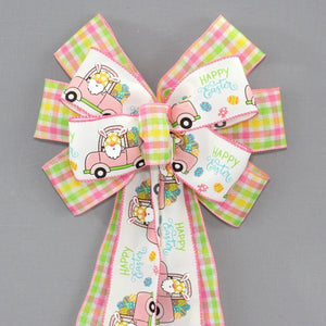 Happy Easter Bunny Gnomes Wreath Bow 