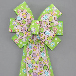 Pink Easter Eggs Green Daisy Wreath Bow 