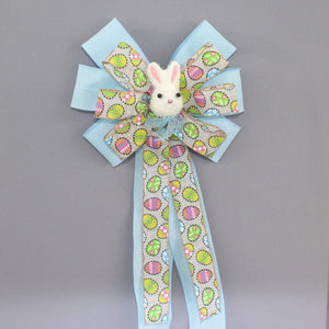 Festive Easter Eggs Bunny Light Blue Wreath Bow 
