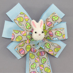 Festive Easter Eggs Bunny Light Blue Wreath Bow 