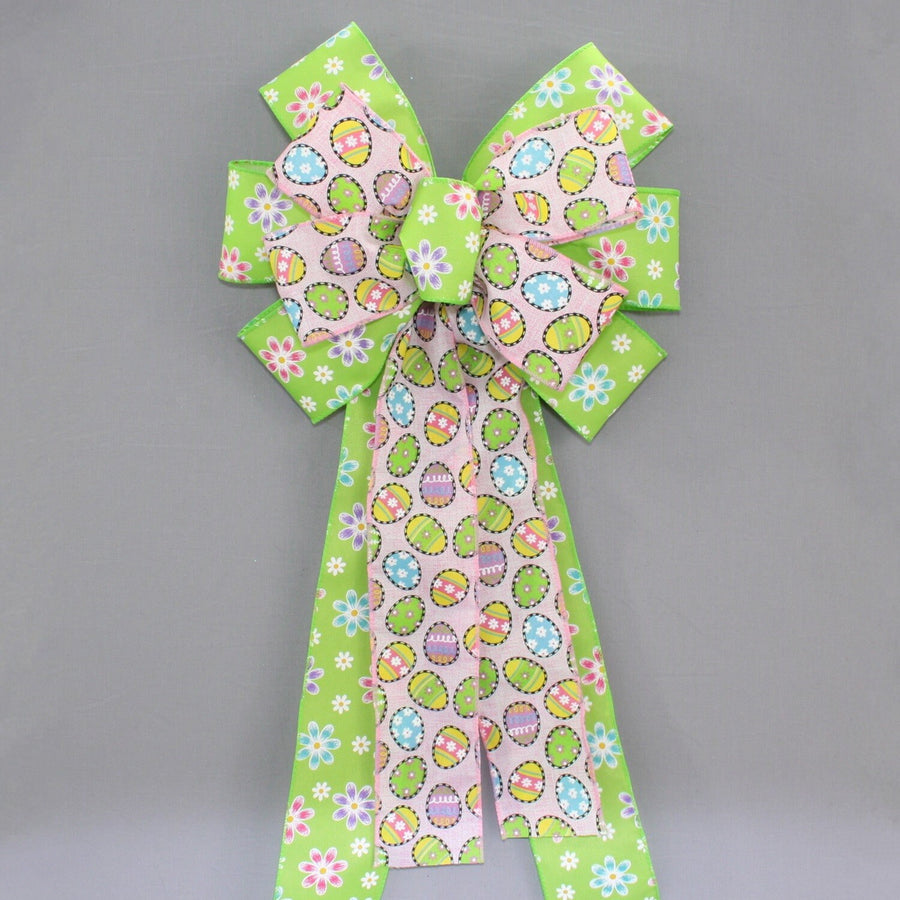 Pink Easter Eggs Green Daisy Wreath Bow 