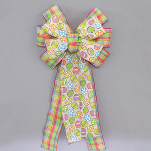 Festive Easter Eggs Plaid Wreath Bow 