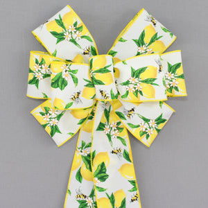 Natural Lemons Blossoms Bumblebees Wreath Bow 