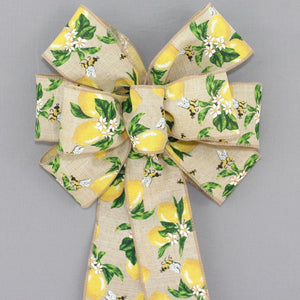 Natural Lemons Blossoms Bumblebees Wreath Bow 