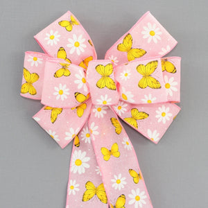 Light Coral Daisy Butterfly Spring Wreath Bow 