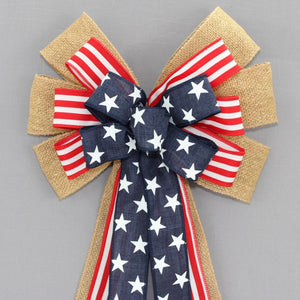 Burlap Stars Stripes Patriotic Wreath Bow 