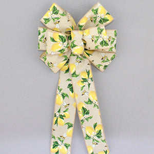 Natural Lemons Blossoms Bumblebees Wreath Bow 