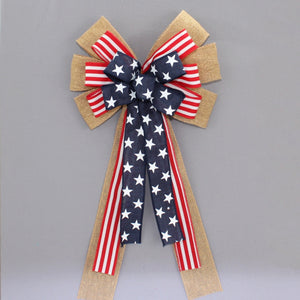 Burlap Stars Stripes Patriotic Wreath Bow 