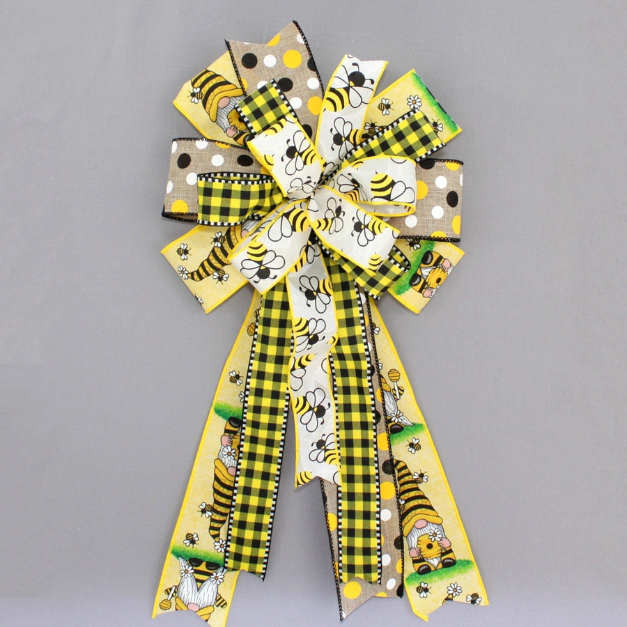 Beekeeper Polka Dot Plaid Wreath Bow 