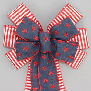 Red Stripe Sparkle Stars Patriotic Wreath Bow 