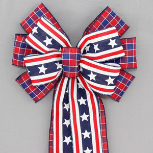 Bold Star Plaid Patriotic Wreath Bow 