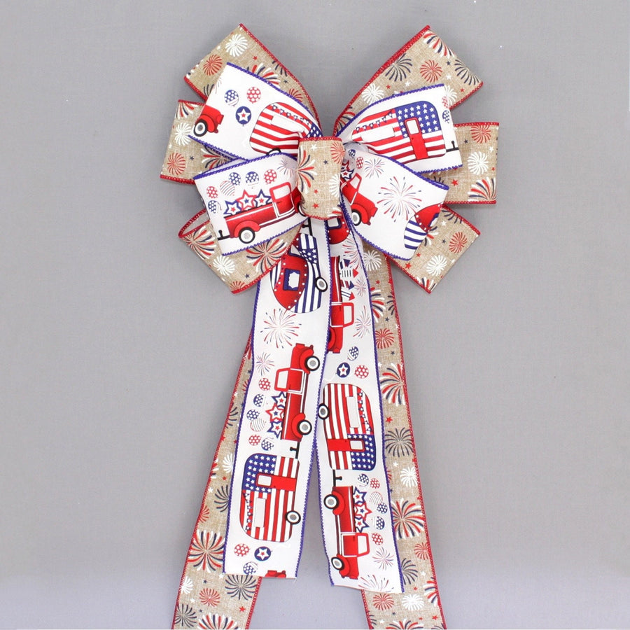 Patriotic Truck Camper Fireworks Wreath Bow 