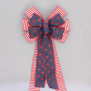 Red Stripe Sparkle Stars Patriotic Wreath Bow 