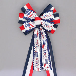 USA Flag Stripe Patriotic Wreath Bow 