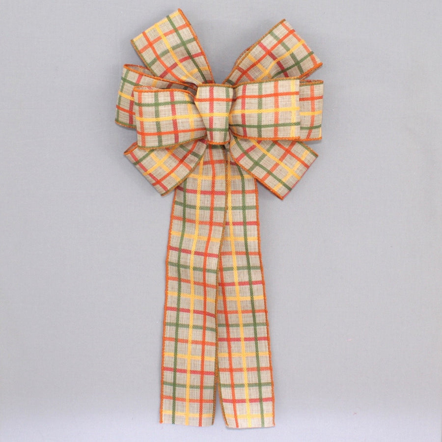 Natural Trellis Plaid Fall Wreath Bow 