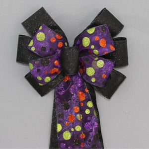 Orange Sparkle Halloween Dot Wreath Bow 