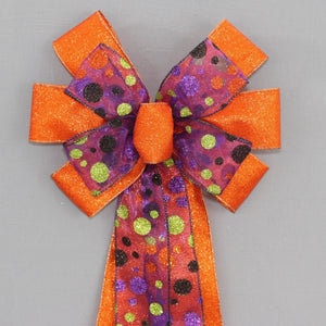 Orange Sparkle Halloween Dot Wreath Bow 