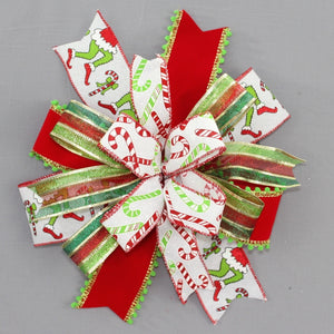 Festive Elf Candy Cane Christmas Wreath Bow 