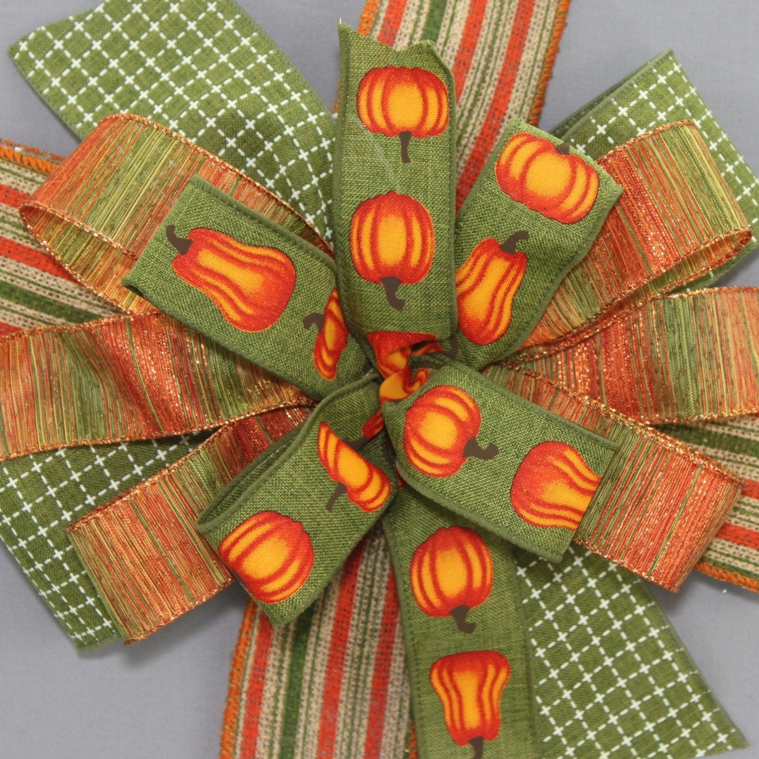 Rustic Fall Bow Rustic Pumpkins Burlap Stripe Fall Wreath Bow - Package Perfect Bows