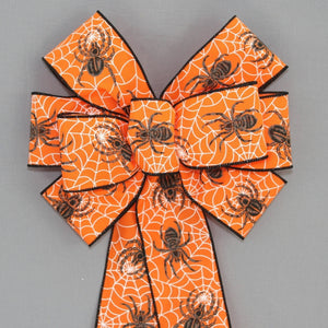 Orange Black  Spiders Halloween Wreath Bow 