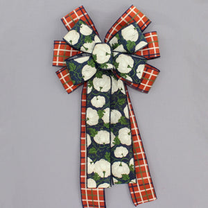 Fall  Blue Truck Trellis Plaid Wreath Bow 