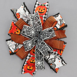 Halloween Graveyard Spider Web  Pumpkin Wreath Bow 