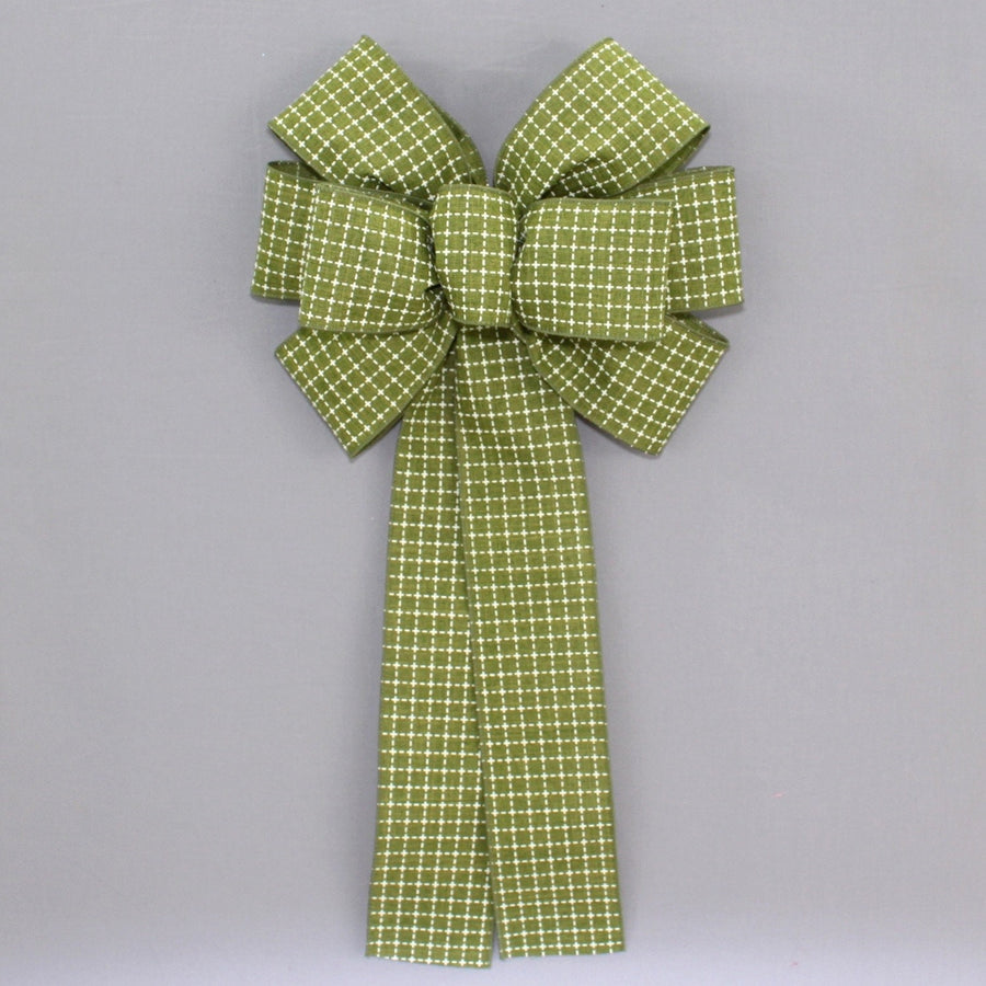 Moss Green Raised Stitch Fall Wreath Bow 