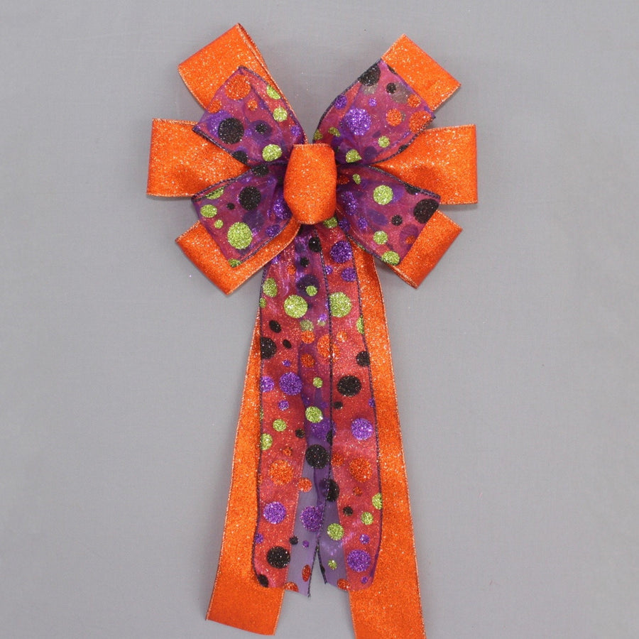 Orange Sparkle Halloween Dot Wreath Bow 