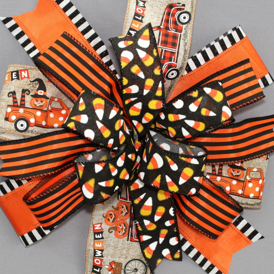 Halloween Parade Candy Corn Wreath Bow 