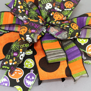 Festive Halloween Pumpkins Wreath Bow 