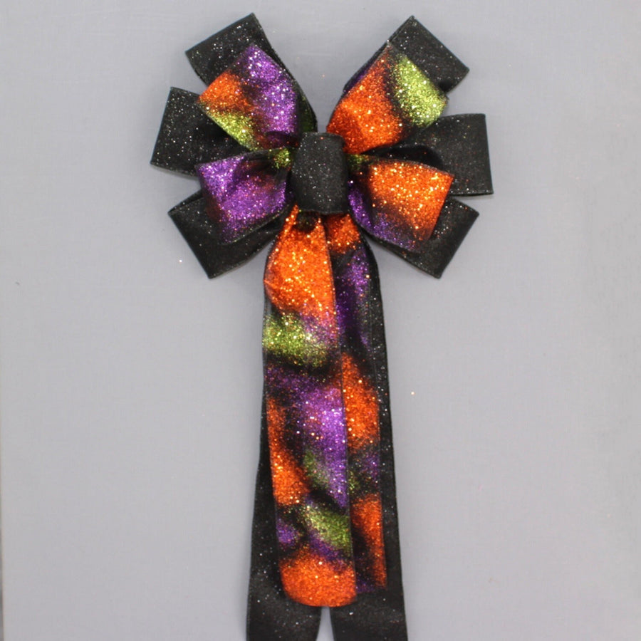 Halloween Sparkle Ombre Black Wreath Bow 