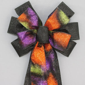 Halloween Sparkle Ombre Black Wreath Bow 