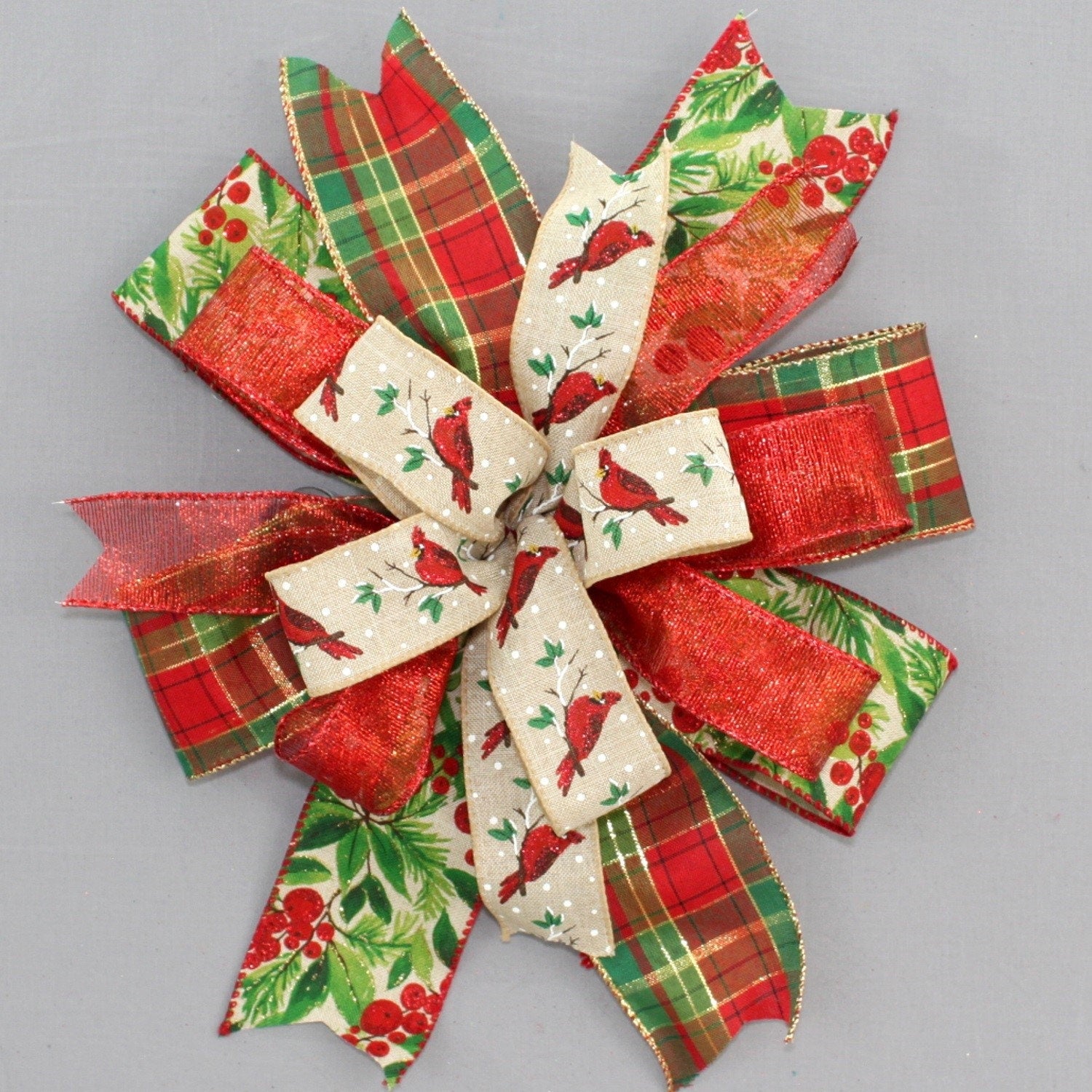 Christmas Cardinal Holly Berry Plaid Wreath Bow - Package Perfect Bows christmas-cardinal-holly-berry-plaid-wreath-bow-package-perfect-bows