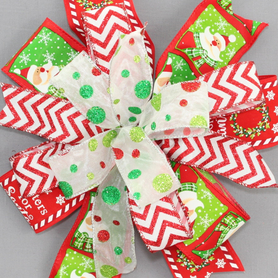 Santa Chevron Sparkle Dot Christmas Wreath Bow 