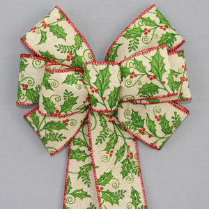 Holly Berries Rustic Christmas Wreath Bow 