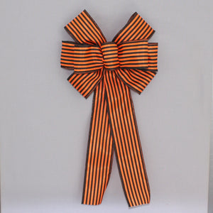 Orange Black Cabana Stripe Halloween Wreath Bow 