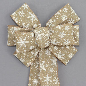 Natural White Rustic Snowflake Christmas Wreath Bow 